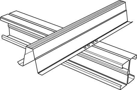 Three-dimensional drawing of a top hat section running across a C-section purlin
