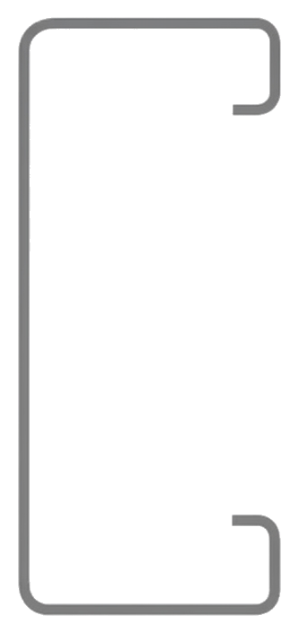C-section steel cross-section showing the flat web, flanges and inward return lips without measurement annotations